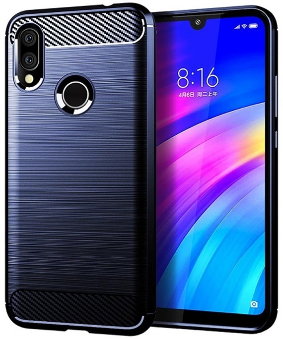 Чехол для Xiaomi Redmi 7 (Redmi Y3) цвет Blue (синий), серия Carbon от Caseport