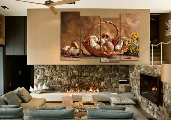 Модульная картина "Грибы в корзине"