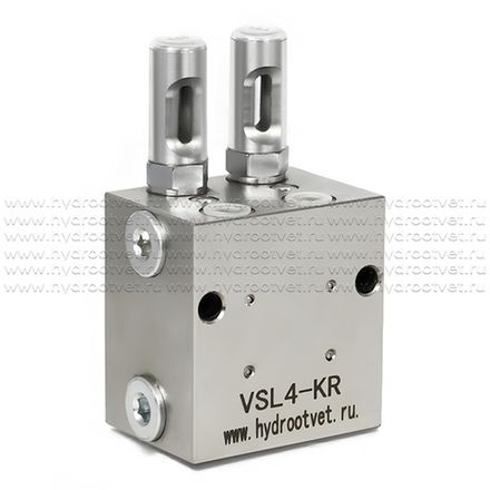 VSL4-KR - Питатель для двухлинейных систем смазки с рабочим давлением 400 бар, количество выходов 4, максимальная доза 5 мл/цикл, с регулятором и индикатором