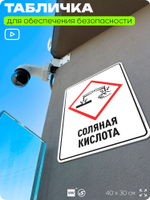 Табличка для обеспечения безопасности "Соляная кислота", для производства, предприятия, организаций, 40х30 см, Silver Plane x Айдентика Технолоджи