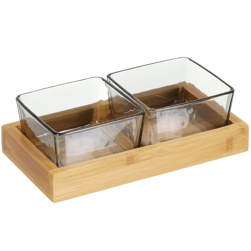 Салатник стекло, бамбук, квадр, 2 шт, 9х5 см, 19.5х10.5 см, Y4-5390
