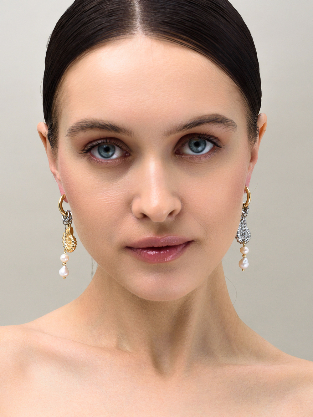 Серьги "Two shell pearl" Bicolor