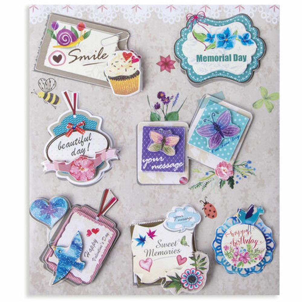 Наклейки бумажные объемные для скрапбукинга и декора ВОСПОМИНАНИЯ, 7 штук, ОСТРОВ СОКРОВИЩ, 662277