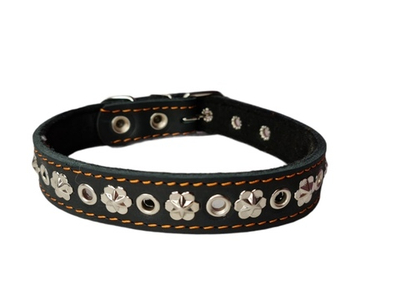 Ошейник SoGood для средних собак кожаный с железными цветочками 46х3см