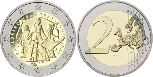 2 евро 2024 год 175 лет Конституции Паульскирхе Германия