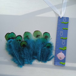 Перья фазана голубые с зеленым отливом 3-8 см. 10 шт.