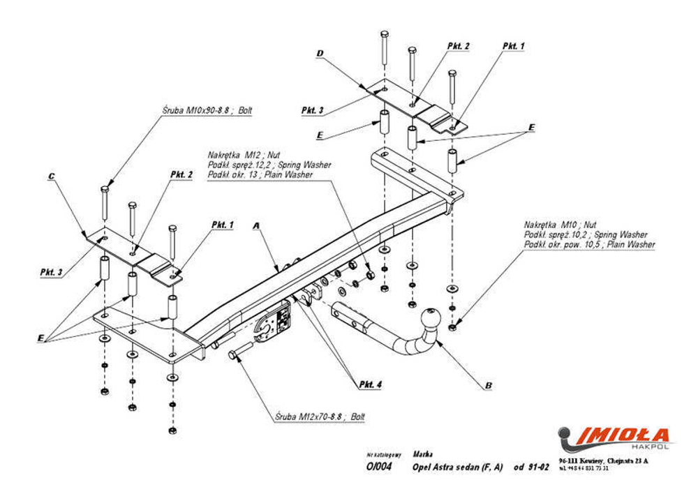 Фаркоп IMIOLA O.004 Opel Astra седан 1991-2002(паспорт и сертификат в комплекте)(без электрики)