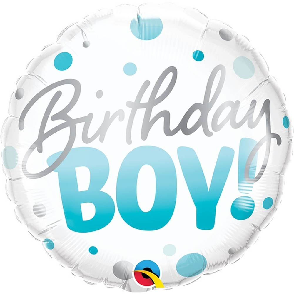 Фольгированная фигура, круг, Birthday Boy круги голубые,18"/ 46СМ
