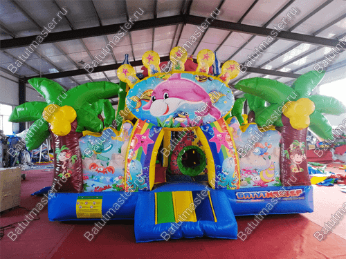 Коммерческий батут "В гостях у дельфинов", 10*5*5 м, с окнами