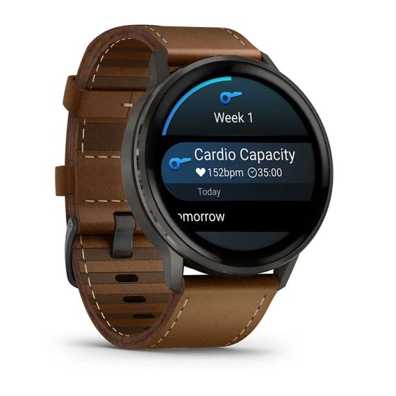 Garmin Venu 4 45 мм сланцевые смарт-часы с черным силиконовым ремешком и дополнительным коричневым кожаным ремешком