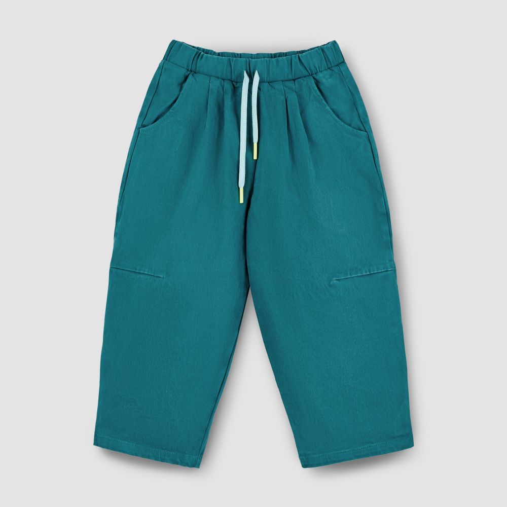 Широкие брюки из вареного денима пыльного изумрудного цвета