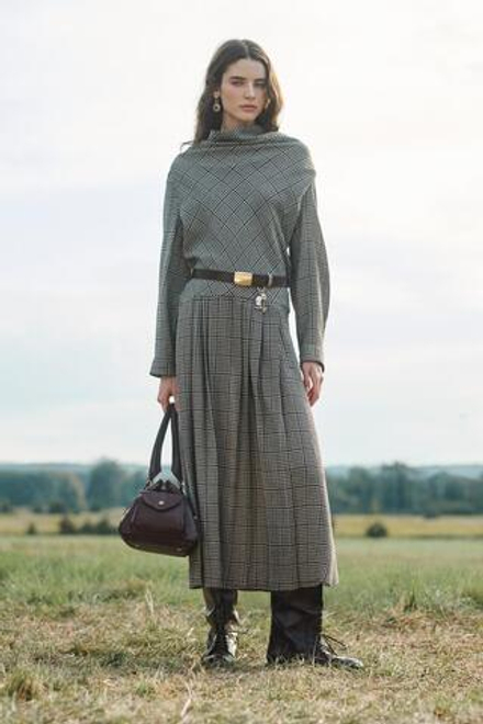 ZARA ПЛАТЬЕ В КЛЕТКУ, ПЕСОЧНЫЙ/ЧЕРНЫЙ