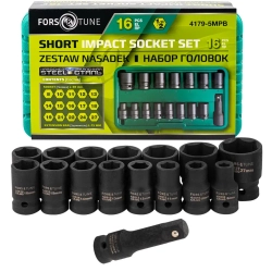 Головки ударные, набор 16пр., 1/2''(8, 10-19, 21, 22, 24, 27мм, 6гр.) FORSandTUNE FORSandTUNE-4179-5MPB