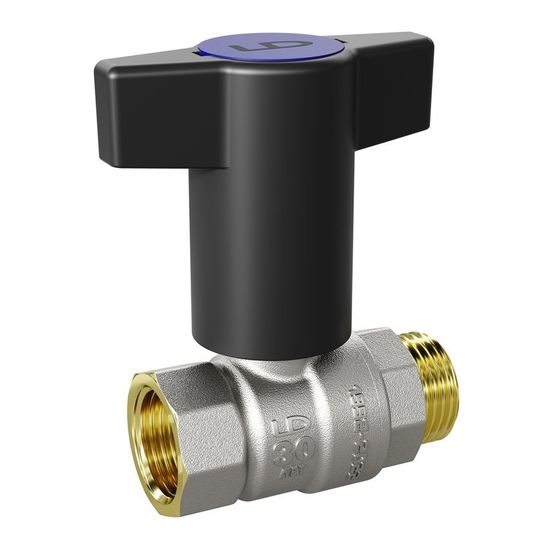 Кран шаровой LD Pride 3/4" НР/ВР с пластиковой T-ручкой (синяя вставка) (LD 47.342.20 B)