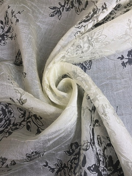 Оганза вискоза, кремовый, жаккард цветы, деворе