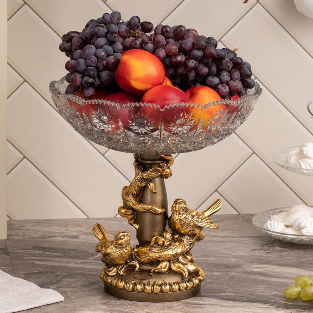 Фруктовница-конфетница Мелодия любви со стеклянной чашей 7373 Бронза