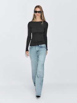 Massimo Dutti Футболка в полоску с длинными рукавами, черный