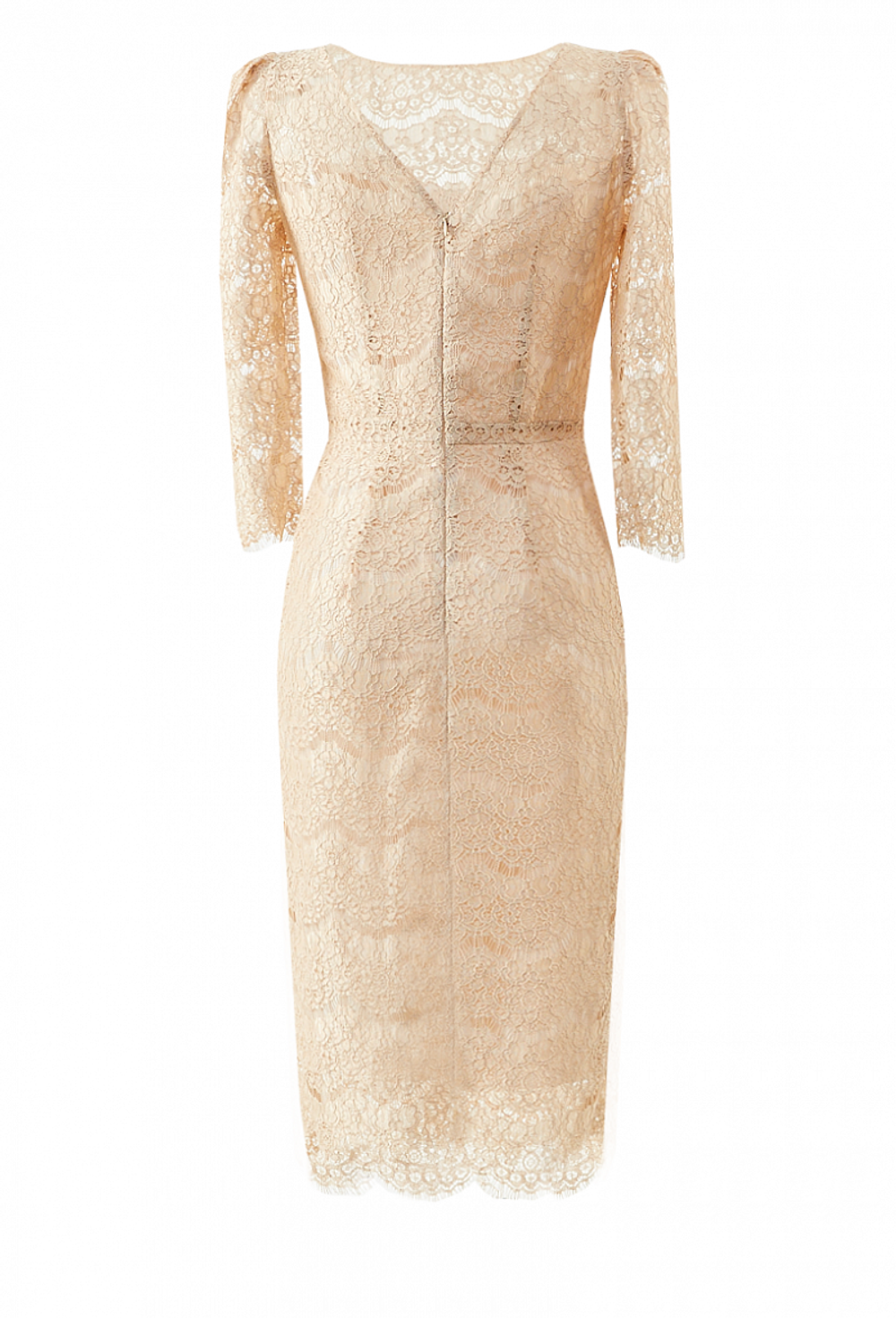 Кружевное платье-футляр с рукавом 3/4 бежевое 12-03-20 SS