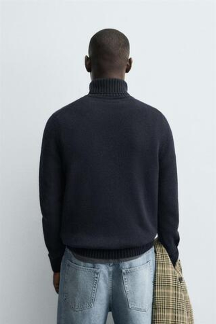 ZARA СВИТЕР С ВЫСОКИМ ВОРОТНИКОМ ИЗ СМЕСОВОЙ ШЕРСТИ, МОРСКОЙ СИНИЙ