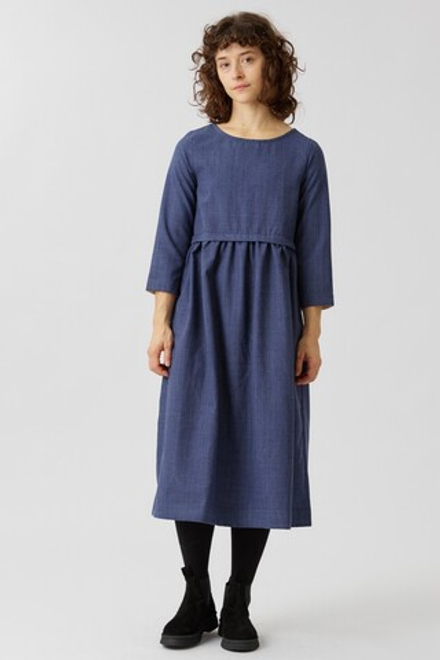 Платье с кулиской из шерсти цвета "джинс"