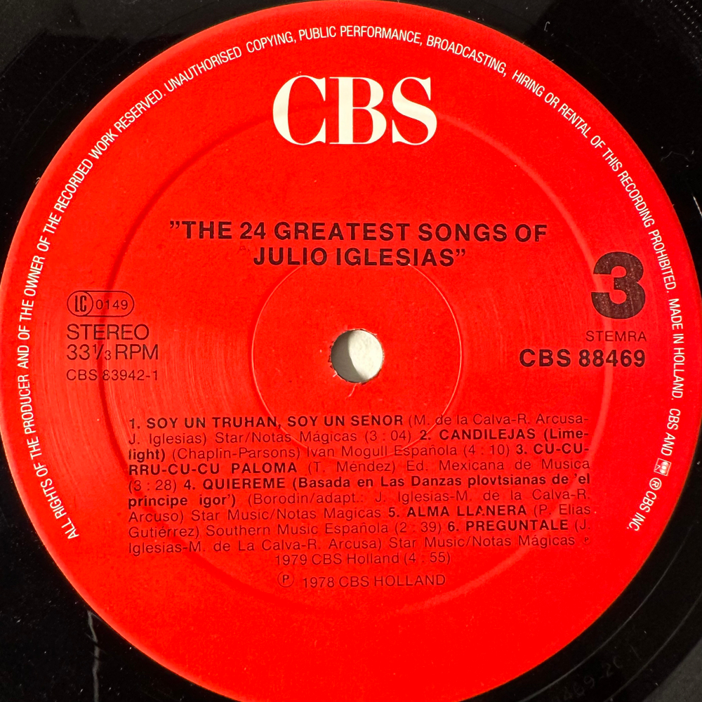 Julio Iglesias ‎– The 24 Greatest Songs 2LP (Голландия)