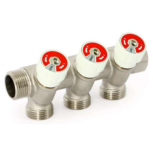 Коллектор Uni-Fitt НВ 3/4quot;х3 вых 3/4quot; ЕК 40 мм с вентилями, никелированный