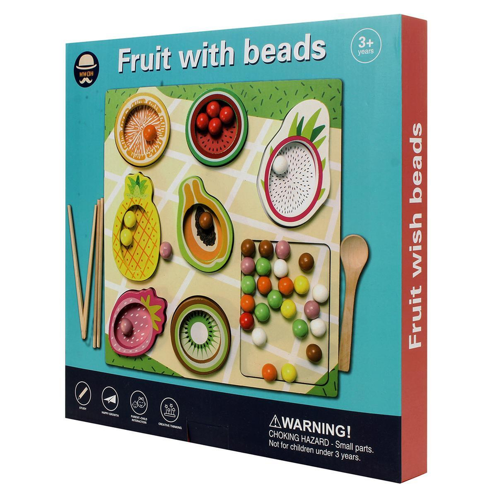 Развивающая игрушка деревянная с шариками Фрукты, коробка C-41931