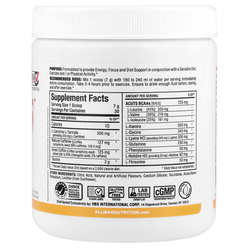 ALLMAX, ACUTS™, аминокислотная добавка, со вкусом персика и манго, 210 г (7,4 унции)