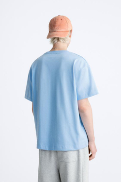 ZARA БАЗОВАЯ ФУТБОЛКА ИЗ ПЛОТНОГО ТРИКОТАЖА, ГОЛУБОЙ