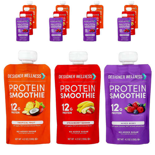 Designer Wellness, Протеиновый смузи, разнообразная упаковка, 12 пакетиков по 120 г (4,2 унции)