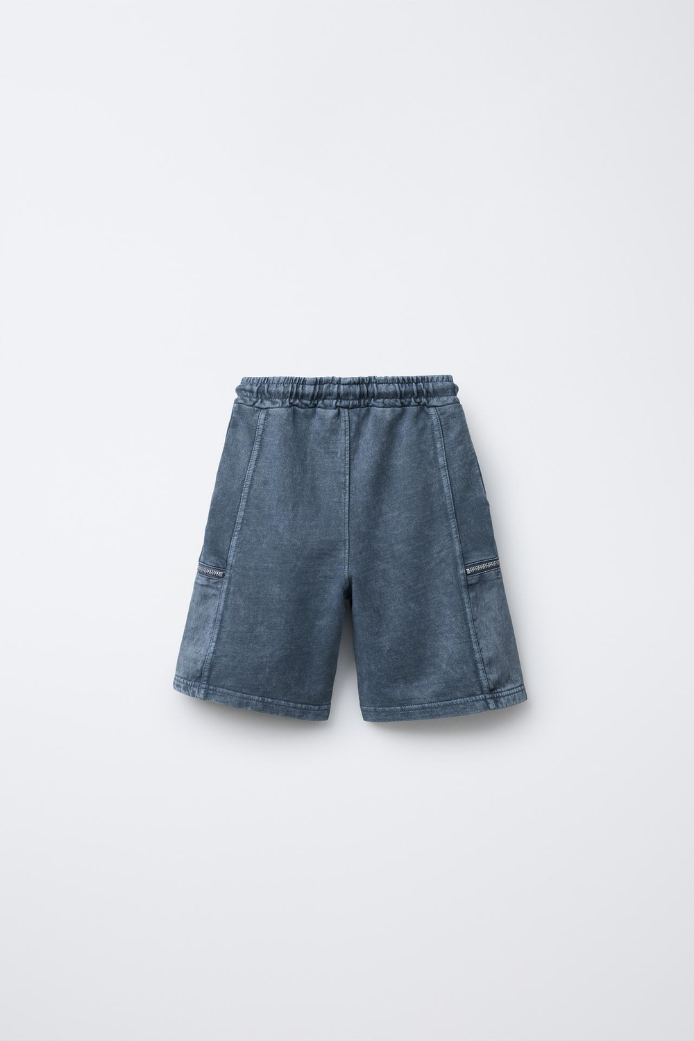 ZARA ШОРТЫ-БЕРМУДЫ С ЭФФЕКТОМ ПОТЕРТОСТИ И КАРМАНАМИ НА МОЛНИИ, ЛИНЯЛЫЙ СИНИЙ