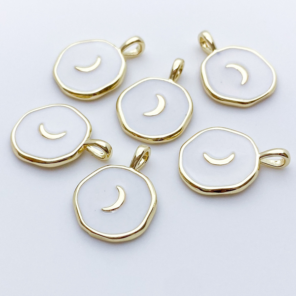 Подвеска Месяц, цвет золото+белый, размер 17*13 мм, цена за 1 шт