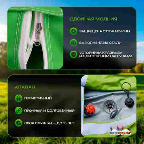 Пневмокаркасная всесезонная палатка «Универсал» 4×2,5×2,5 м — из ПВХ, зелёная