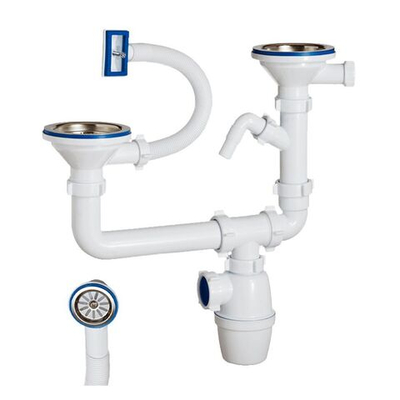 Сифон для мойки, бутыл, 3" 1/2, 40х40/50, перелив., пер универс, двойн с отвод,с гофр, Orio, К-40093