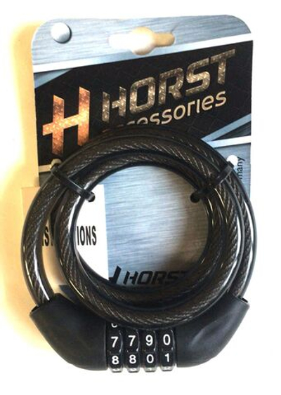 Замок 09-100079 вело кодовый (4 разряда) 10х800мм черный HORST