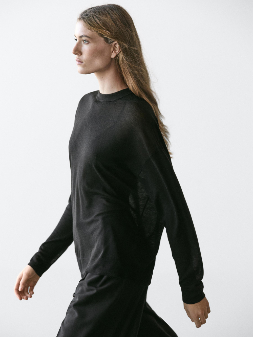 Massimo Dutti Вязаный свитер оверсайз, черный