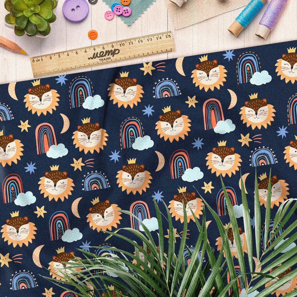 Ткань оксфорд 600 детская иллюстрация лев в ночи