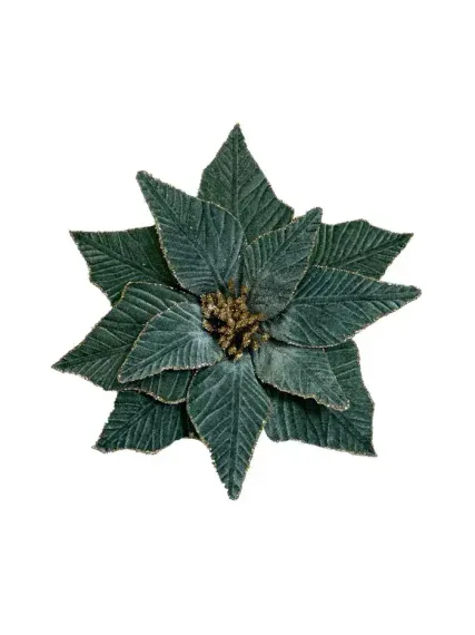 Декоративный цветок Пуансеттия 29 см., пыльно-зеленый, на клипсе, Christmas DeLuxe (89558)