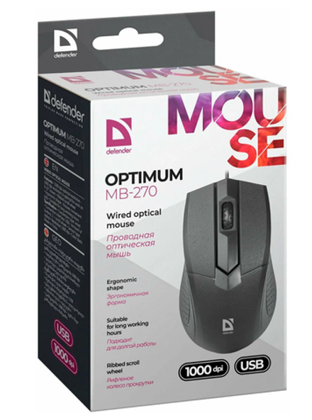 Мышь проводная DEFENDER Optimum MB-270 USB чёрная