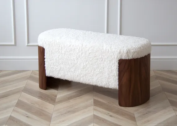 Банкетка Lagom 100 см (белый мех, орех)