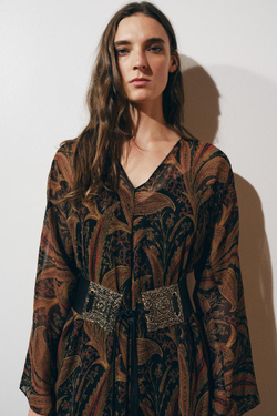 ZARA ШИРОКИЙ КОЖАНЫЙ РЕМЕНЬ С ПРЯЖКОЙ С УЗОРОМ, ЧЕРНЫЙ