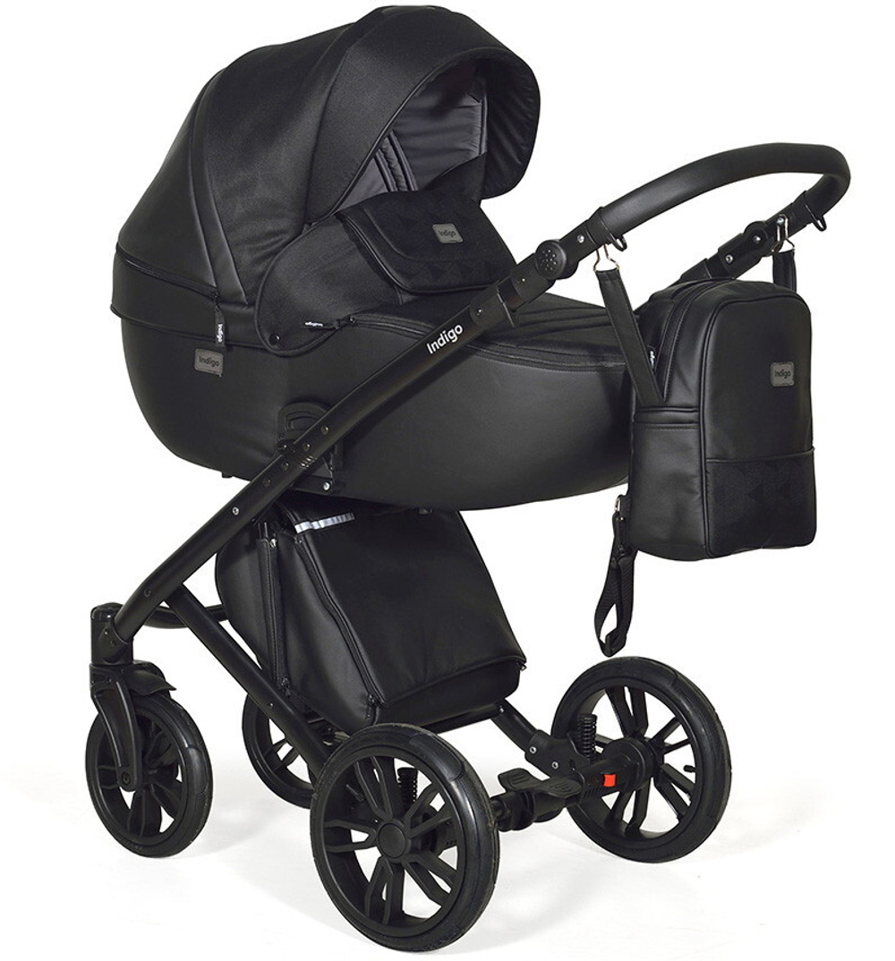 Детская коляска Indigo Porto 2 в 1 Po 08 черная кожа+черный узор