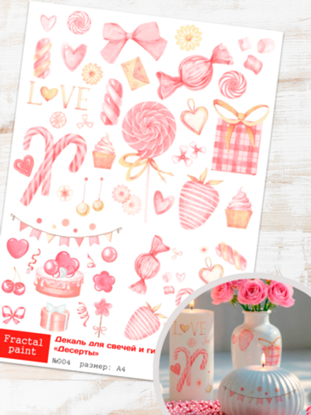 Трансфер переводной - декаль для свечей и гипса десерты 004