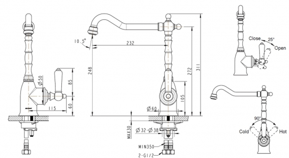 Смеситель для кухни Bravat Art бронза