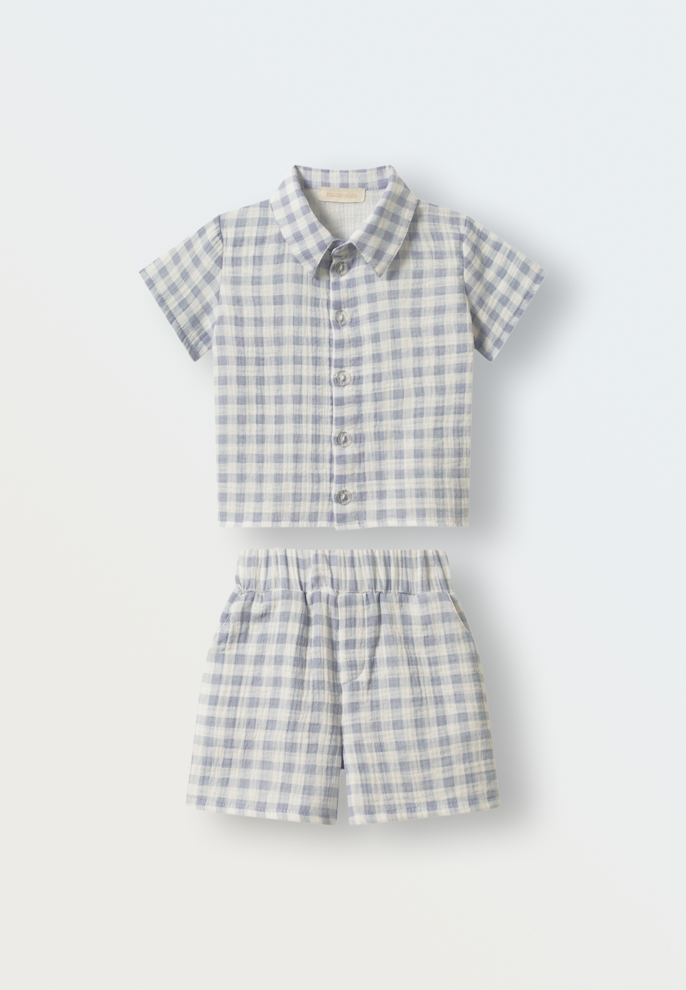 3143-340 Комплект рубашка и шорты из муслина (клетка синяя)