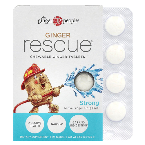 The Ginger People, Ginger Rescue, жевательные таблетки с имбирем, сильнодействующие, 24 таблетки, 15,6 г (0,55 унции)