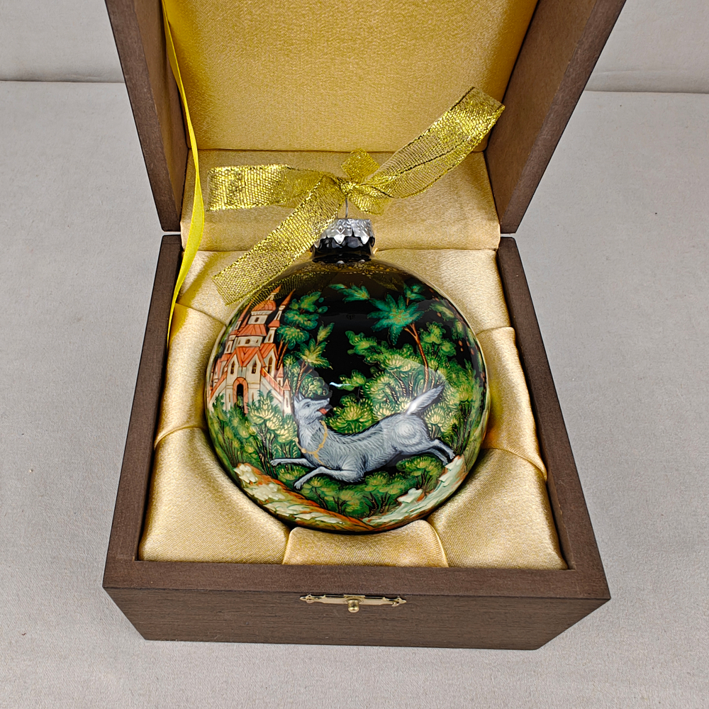 Шар новогодний с круговой росписью "Жар-птица" в футляре