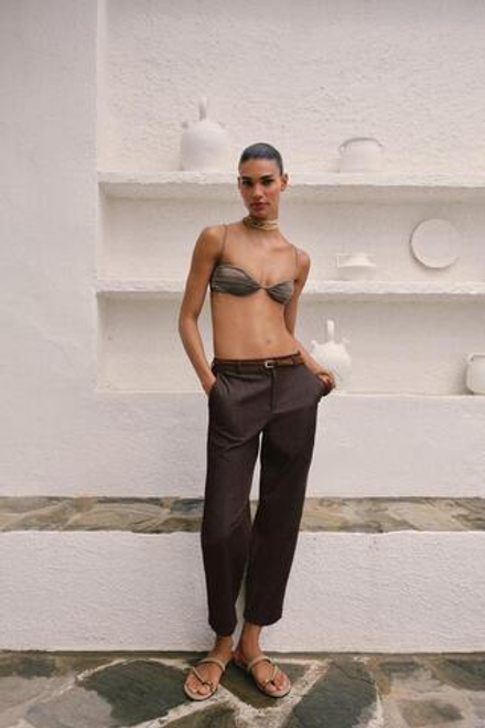 ZARA БРЮКИ ЧИНОС С ПЛЕТЕНЫМ РЕМНЕМ, КОРИЧНЕВЫЙ