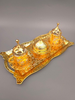 Кофейный набор "Хюрем" на 2 персоны с лукумницей и подносом/ACAR. Турция (серебристый)