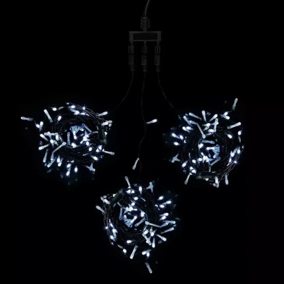 Комплект мерцающих гирлянд на деревья 60 м., 3 луча по 20 м, 24V, 600 холодных белых LED ламп, черный ПВХ, LTC (KDD600BLW-11-1W)